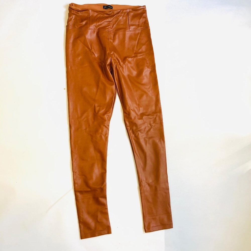 Shinestar Faux Leather Leggings Women Light Brown Size M